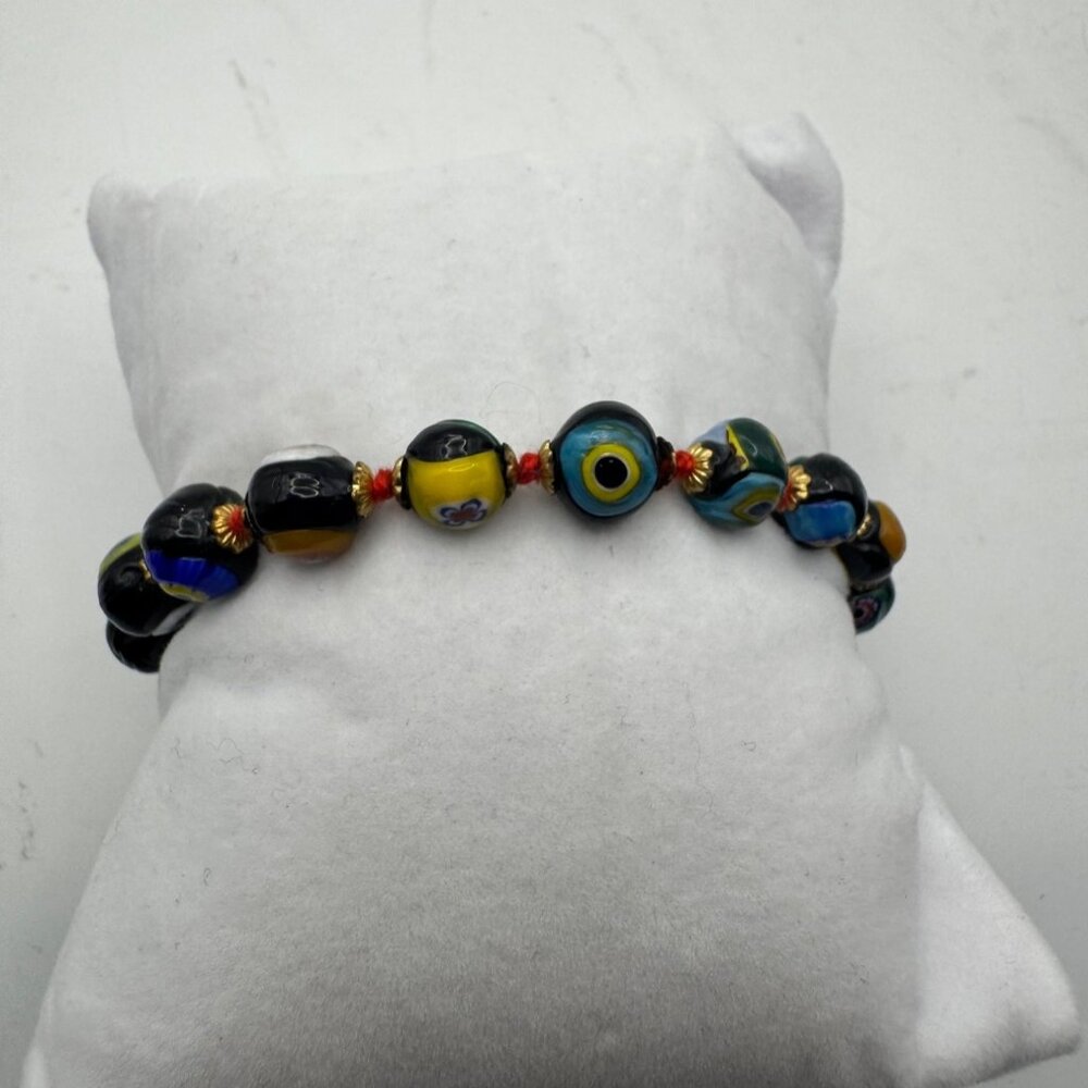Vintage Evil Eye Murano Glass Bead Bracelet Spring Clasp 7"